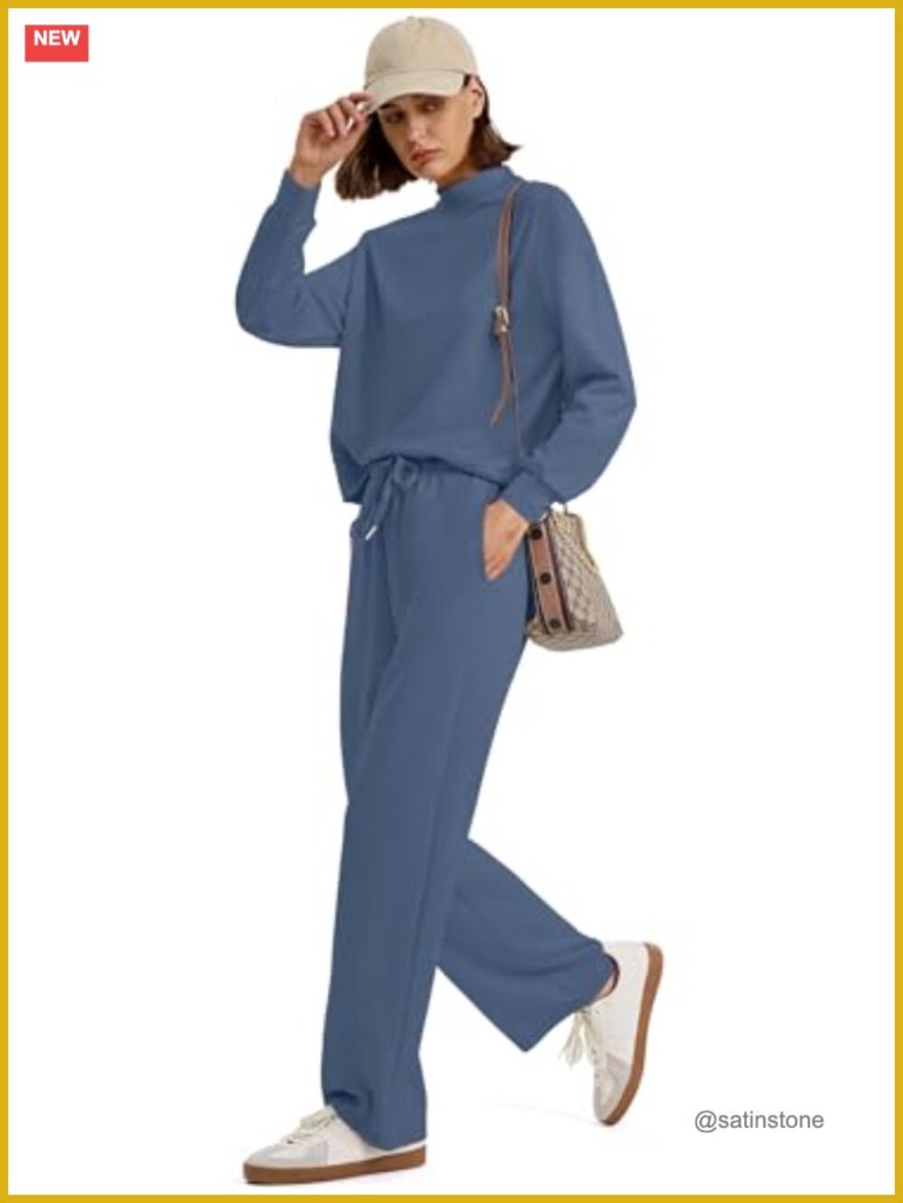 Two Piece Matching Lounge Set Mock Neck Long Sleeve Travel Outfits View 3